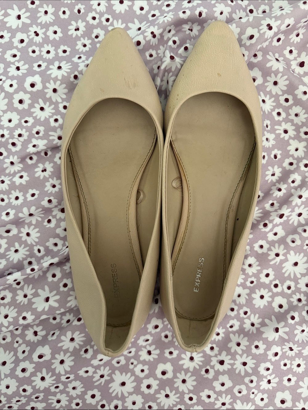 Express Beige Pointed-Toe Flats